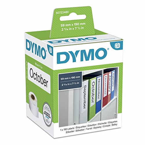Dymo 99019-99019 59mm x 190mm Large Lever Arch Labels Black On White