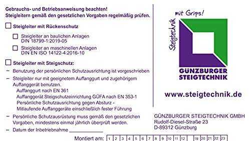 MUNK Günzburger Steigtechnik 19007 Kennzeichnungsschild für Steigschutzeinrichtung f. Steigschutz