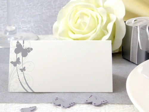 EinsSein 50x Tischkarten Liebesfalter silber Platzkarten Tischkärtchen Hochzeit Namenskarte Glasanhänger Taufe Namenskarten Deko Silberhochzeit Schmetterlinge Herz Kommunion Party Namen