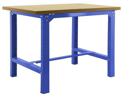 SimonRack Werkbank 600 kg Belastbarkeit, 86,5x120x75 cm, Große Arbeitsfläche Arbeitsfläche, Arbeitstisch, Holz-Arbeitsplatte, Blau/Holz Mdf - BT6