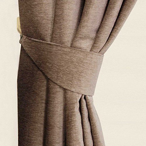 HOMESCAPES Mink Chenille Curtains Tie Backs Pair, 2 Tie Backs for Curtains – Coordinating with Chenille Thermal Pencil Pleat Curtains. FREE SWATCHES AVAILABLE