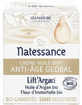 Natessance | Global Anti-Aging Nachtcreme – Lift'Argan | Bekämpfung der Hautalterung: Falten, Festigkeit, Glanz | alle Hauttypen | 98% natürlichen Ursprungs | Bio-zertifiziert | 50 ml