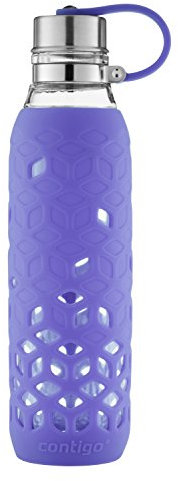 Contigo Glas Trinkflasche Purity, große auslaufsichere BPA-freie Wasserflasche mit Silikonmanschette für extra Grip, ideal zum Wandern, fürs Büro oder unterwegs, 590 ml