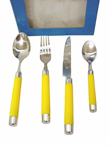 Desconocido CUBERTERIA 24 Cubiertos Cuchara Tenedor Cuchillo CUCHARILLA Amarillo