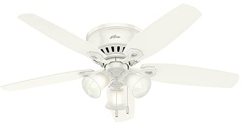Hunter 52 inch Indoor Ceiling Fan with LED Lights - White Ceiling Fan with Pull Chain, For Bedroom, Living Room, or Kitchen, Low Profile Mount, No Remote, 5 Blades - Builder 53326, Snow White