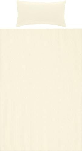 Erwin Müller Bettwäsche-Set Seersucker Uni Serie Rosenheim, Bettbezug, Kissenbezug Creme Größe 40x80 cm / 155x200 cm - pflegeleicht, bügelfrei, mit Reißverschluss