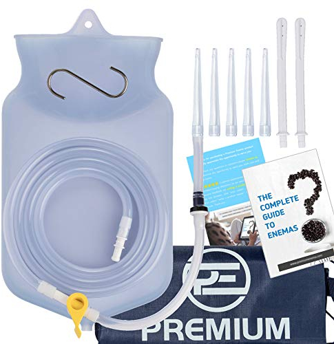 Premium Enema Kit 2 Quart Clear Silicone Bag for Enemas for Colon Cleanse for Women and Men - 6.75 Foot Hose, 7 Tips, Reusable Enema Kit