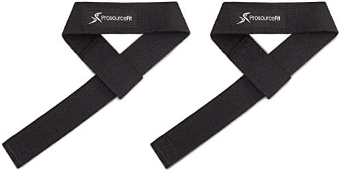 ProsourceFit Pair of Weight Lifting Straps for Men and Women, Adjustable Cotton Straps for Improved Grip, Black