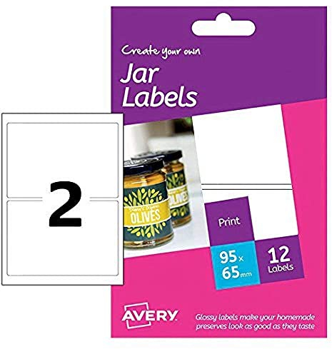 Avery hjj01 Create Your Own bedruckbar A6 Blatt glänzend Jar Rechteck Etiketten, 95 x 64 mm, weiß, 12 Stück
