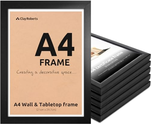 A4 Photo Frame, Black, Pack of 6, Picture Frame, Certificate, Art Print Poster, 21cm x 29.7cm, Black Frames, A4 Photo Collage Gallery Display