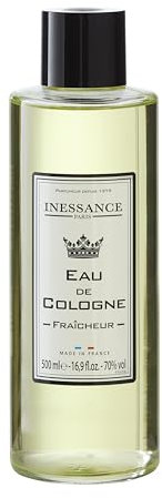 Inessance Paris - Eau de Cologne Naturelle pour Femmes et Hommes Fraîcheur Inessance Paris - Fragrance Sobre et Facile à Porter - Fabriqué en France - 500ml