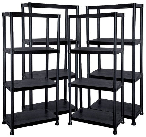 Bond Hardware® 4 x 4 Tier 60cm Wide Heavy Duty Black Plastic Shelving - (60 x 30 x 130cm)