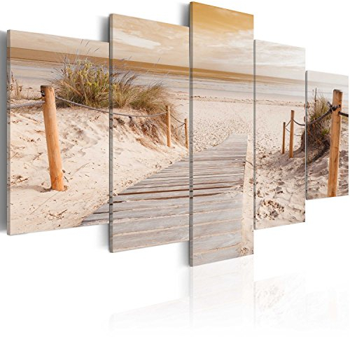 B&D XXL - Leinwand Bilder Strand Meer 200x100 cm Vlies Leinwandbild 5 tlg Kunstdruck modern Wandbilder Groß XXL Wanddekoration Design Wand Bild - Landschaft Natur c-B-0006-b-o