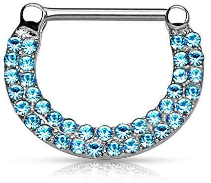 Piercingfaktor Intimpiercing Brustpiercing Clicker Ring mit Kristallen Silber/Aqua - 1,6mm