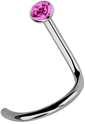 Modern Nature Piercing-Schmuck 1 x Titan Nasenstecker Spirale, gefaßter 2,0 mm Stein in pink, Stab 1,0 mm