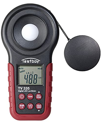 Testboy TV 335 digitales LED-Luxmeter bis 400.000 LUX (LED-Beleuchtung, einstellbare Farbtemperatur, Sensorschutzdeckel, Data-Hold-Funktion), Rot/Schwarz