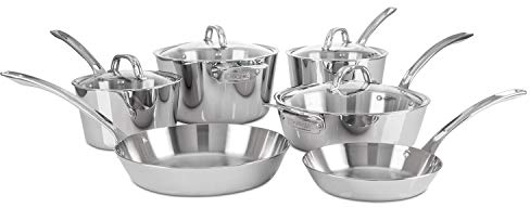 Viking 3-lagiges Topf- und Pfannenset, 10-teiliges Edelstahl-Küchen-Kochgeschirr, Silber