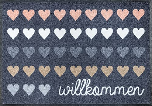 wash+dry Fußmatte, Willkommen Herzen 50x75 cm, innen und außen, waschbar, Bunt