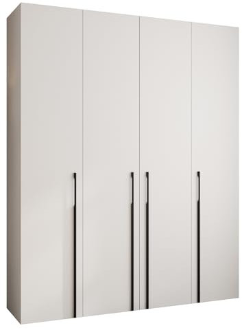 ABIKSMEBLE COMO 3 Armoire à 4 Portes - Garde-Robe - Armoire à Vêtements - Armoire de Rangement pour Chambre à Coucher, Chambre d’Ado, Chambre d’Enfant - 245,5x200x40cm - Blanc, Blanc, Noir