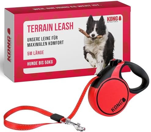KONG Terrain Retractable Dog Leash, Large, Red, 5m Tape