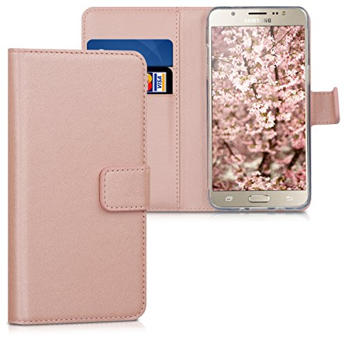 kwmobile Hülle kompatibel mit Samsung Galaxy J5 (2016) DUOS - Kunstleder Handyhülle mit Kartenfächern - in Rosegold