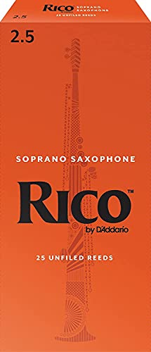 D’Addario Woodwinds - Rico Soprano Sax Reeds - Soprano Saxophone Reeds - Soprano Reeds Crafted for Beginners, Students, Educators - Strength 2.5, 25-Pack