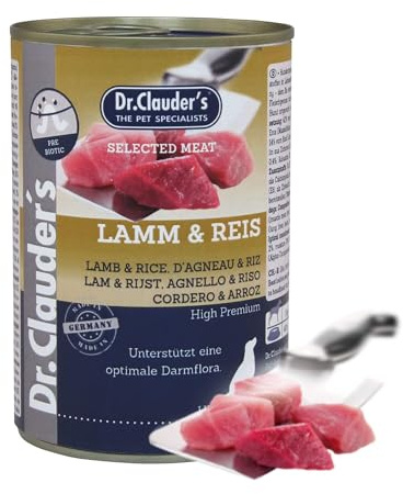 DR.CLAUDER'S - Selected Meat Prebiotic | Nassfutter in Lebensmittelqualität mit Inulin für eine gesunde Darmflora bei ausgewachsenen Hunden. Alleinfutter in der Dose | 400g Lamm&Reis