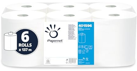Papernet - Papierhandtuchrolle mit Zentralentnahme 401596, Packung mit 6 Rollen reines Zellulosepapier je 137 m, 2 Lagen, 450 Dienste von 19,7x30 cm pro Rolle