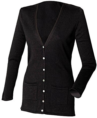 Henbury Ladies/Womens V-Neck Button Fine Knit Cardigan (M) (Black)