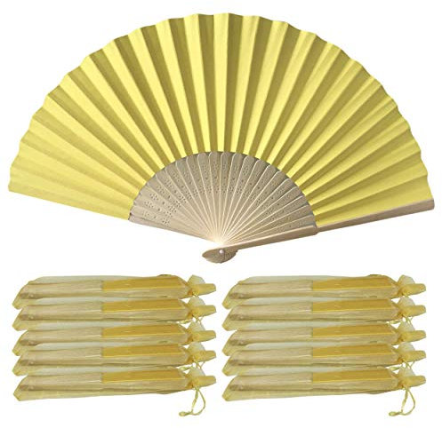 Chartreuse/Greenish Yellow Hand Fans, Pack of 10 Wholesale Paper Hand Fan with Bamboo Ribs Wedding Party Favour Church Gifts PHF09
