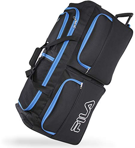 Fila 7-Pocket Large Rolling Duffel Bag, Black/Blue, One Size