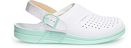 Abeba Clog 5080 - the original, Glattleder, weiß/mint, perforiert, zertifiziert, 38