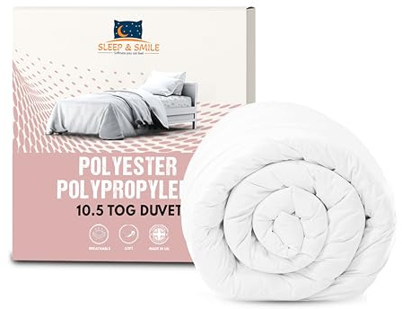Sleep&Smile 10.5 Tog Single Polyester Polypropylene Hollowfibre Duvet Quilt Non Allergenic UK Made