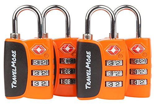Lot de 4 Cadenas TSA avec Indicateur d'Ouverture | Cadenas pour Valises | Cadenas à Code TSA à 3 Chiffres pour Valises, Sacs de Voyage, Bagages, Sacs de Sport, Sacs à Dos, etc. (Orange)