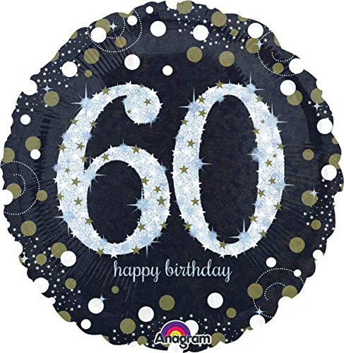 Amscan 10022919 Folienballon 60 Sparkling Birthday, Schwarz, Silber, Gold