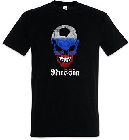 Urban Backwoods Black Russia Russian Football Soccer Skull Flag Herren T-Shirt Schwarz Größe L