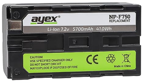 ayex NP-F750 Akku Kompatibel mit Sony Camcorder z.B. HDR CCD DCR DSC DSR GV MVC & div. Dauerlichter