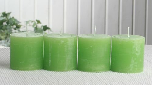 CandleCorner Rustik-Kerzen: 4x Stumpenkerze, 5x5 cm Ø, Apfelgrün, Unparfümiert, Kerze, Feier, Dekorieren, Rustik