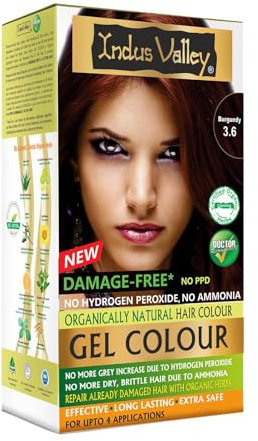 Indus Valley Natural Organic Damage Free Gel Hair Color | Ammonia Free, Vegan & Cruelty Free | Up to 100% Gray Coverage, Long Lasting Results |Burgundy (20gram+200ml)