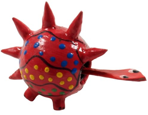 Saurier Wackelkopf Tierfigur, Wackeltier aus Nussschalen, bunt, rot | Beweglicher Kopf, wackelt bei leichtem Wind, kreative Dekofigur, ideal für Garten oder Innenräume.