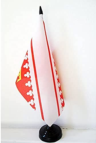 AZ FLAG - Drapeau De Table Alsace 21x14 cm - Petit Drapeau Alsacien De Bureau 100% Polyester Avec Hampe De 25cm Et Socle En Plastique Noir