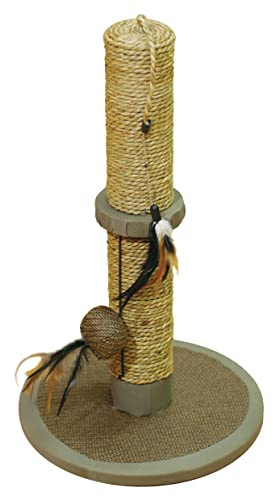 Rosewood Vigo Cat Scratching Post, 41cm Tall, Stylish Seagrass with Hanging Ball Toy & Feathers, Durable & Engaging Scratching Post for Cats
