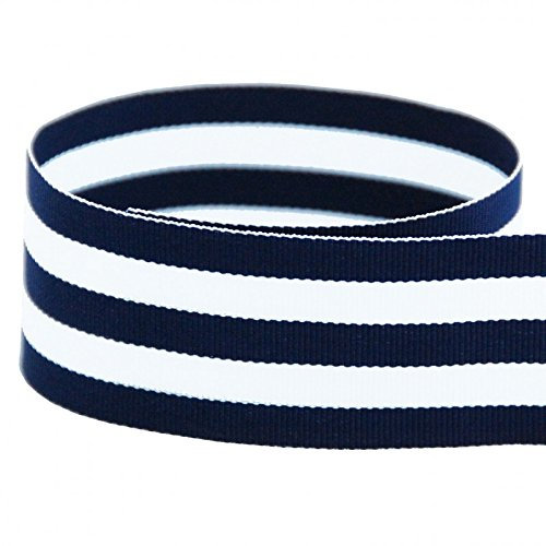 Ripsband in den USA | 3,8 cm (1 1/2 Zoll), Marineblau / Weiß gestreift – 20 Meter – (mehrere Breiten und Yards), Geschenkband
