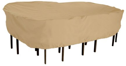 Classic Accessories Terrazzo 58262-EC Abdeckung für Terrassentische und Stühle, wasserabweisend, rechteckig, oval, Sandfarben