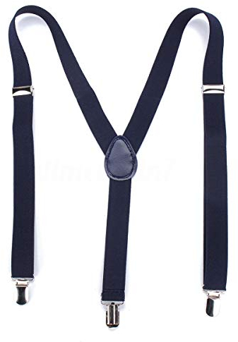 Boolavard Herren Damen Long Hosenträger Y Form Style 3er Clips elastisch Schmal Unifarbe und Bunt mit verschiedenen Motiv (Blau)