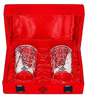 IndianArtVilla hecho a mano – juego de 2 (bañado en plata cristal copas vaso...