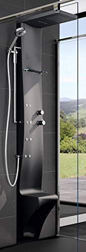 Colonna Doccia Novellini Dress Plus Idromassaggio Attrezzata Miscelatore Termostatico Colore Nero Ripiano Doccetta Mano Cascata Soffione 20x20 cm Seduta Installabile Parete Misura 28x55xH213 cm
