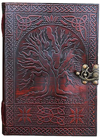 Jaald A5 Notizblock Notizen Notizbuch Seiten Handgemacht Album Tagebuch Leder mit Lederbezug Geschenke Antik Keltische Baum des Lebens Schliesse
