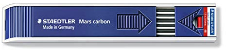 Staedtler Mars Carbon - Mine da 2 mm, Astuccio di 12 Mine Nere per Portamine a Pinza Resistenti alla Rottura, Ideali su Carta e Cartoncino da Disegno, Mine per Cancelleria Scuola Università Ufficio