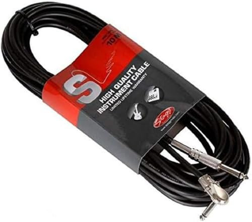 Stagg SGC10PL - Cable jack (acodado, 10 m), color negro, Angulado - Estándar